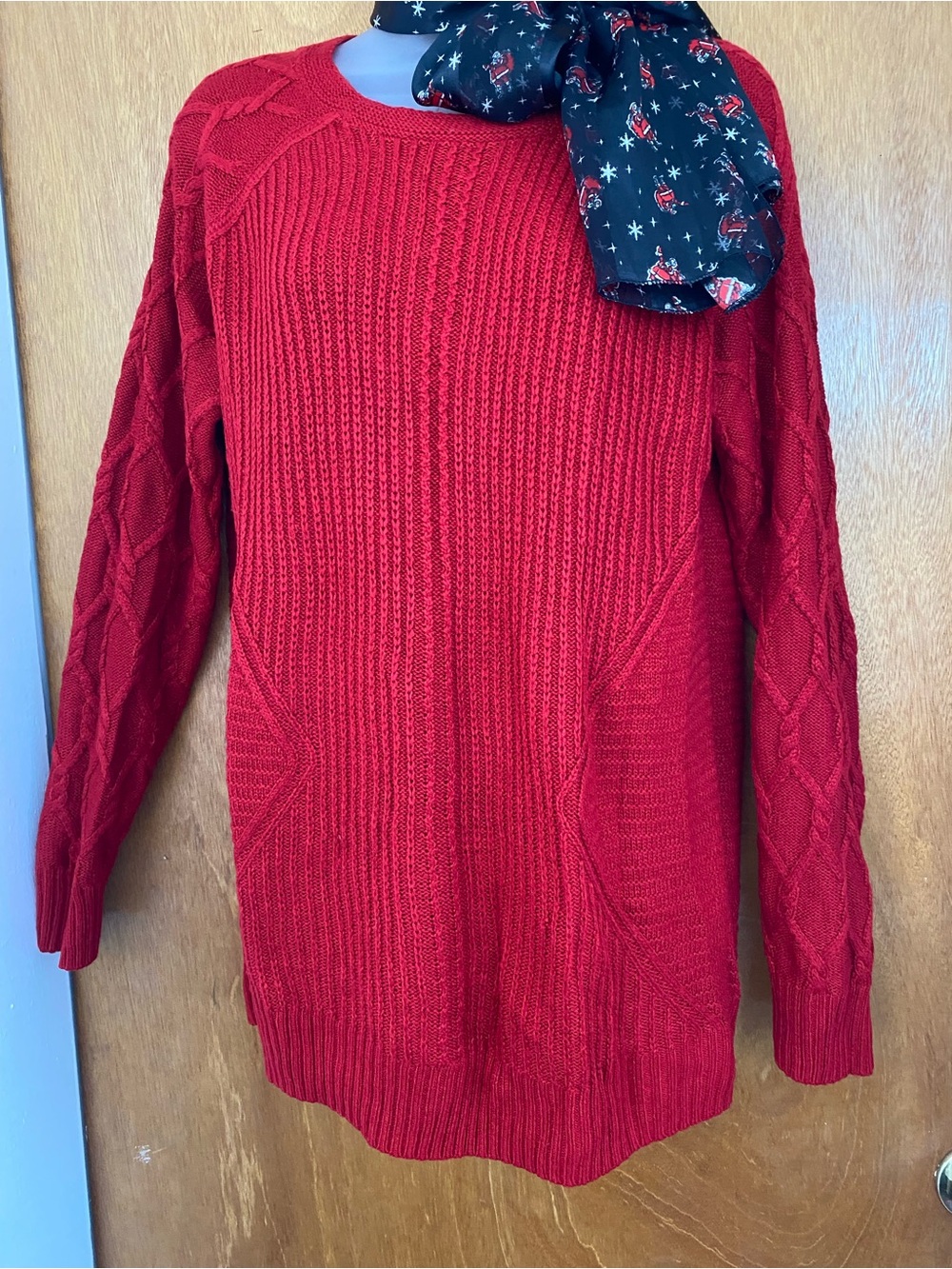 Dana Buchman Red Cable Knit Scoop Neck Sweater